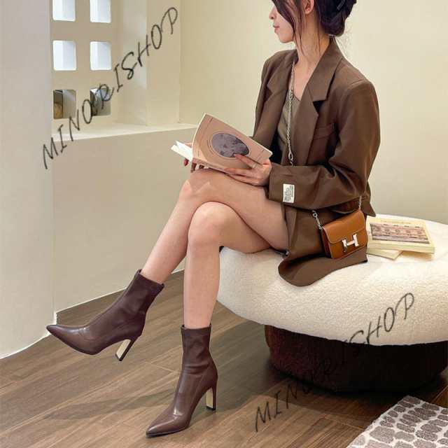 ブーティー レディース スエード調 ショートブーツ ピンヒール ストレッチブーツ ハイヒール 靴大人かわいい 歩きや ポインテッドトゥ 3E 