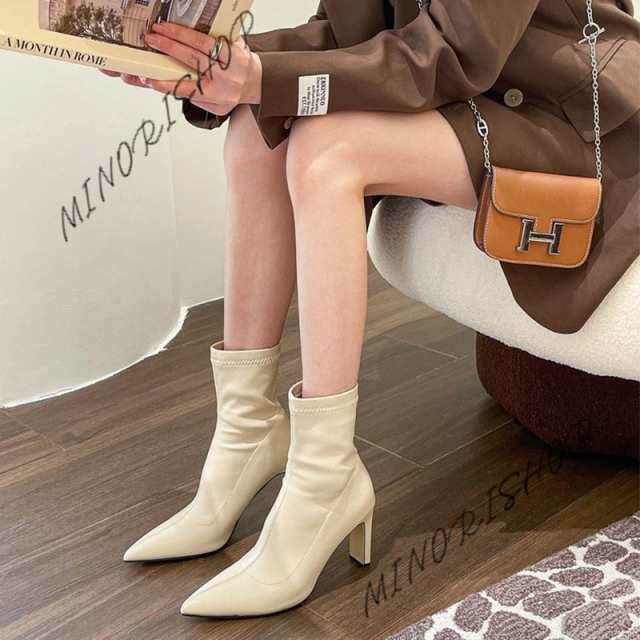 ブーティー レディース スエード調 ショートブーツ ピンヒール ストレッチブーツ ハイヒール 靴大人かわいい 歩きや ポインテッドトゥ 3E 