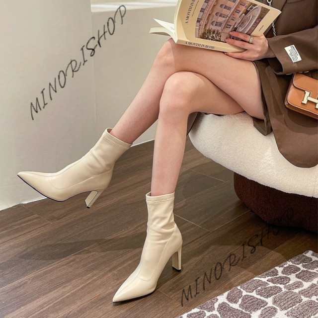 ブーティー レディース スエード調 ショートブーツ ピンヒール ストレッチブーツ ハイヒール 靴大人かわいい 歩きや ポインテッドトゥ 3E 