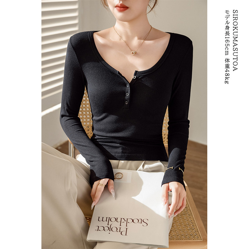 Tシャツ レディース 長袖 カットソー Tシャツ トップス オシャレ 無地 オフィス リブ 通勤 日常 スーツ シンプル 普段着 女性用 