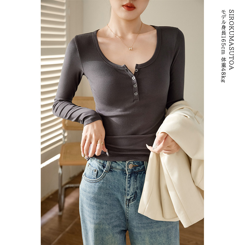 Tシャツ レディース 長袖 カットソー Tシャツ トップス オシャレ 無地 オフィス リブ 通勤 日常 スーツ シンプル 普段着 女性用 