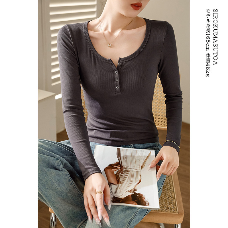 Tシャツ レディース 長袖 カットソー Tシャツ トップス オシャレ 無地 オフィス リブ 通勤 日常 スーツ シンプル 普段着 女性用 