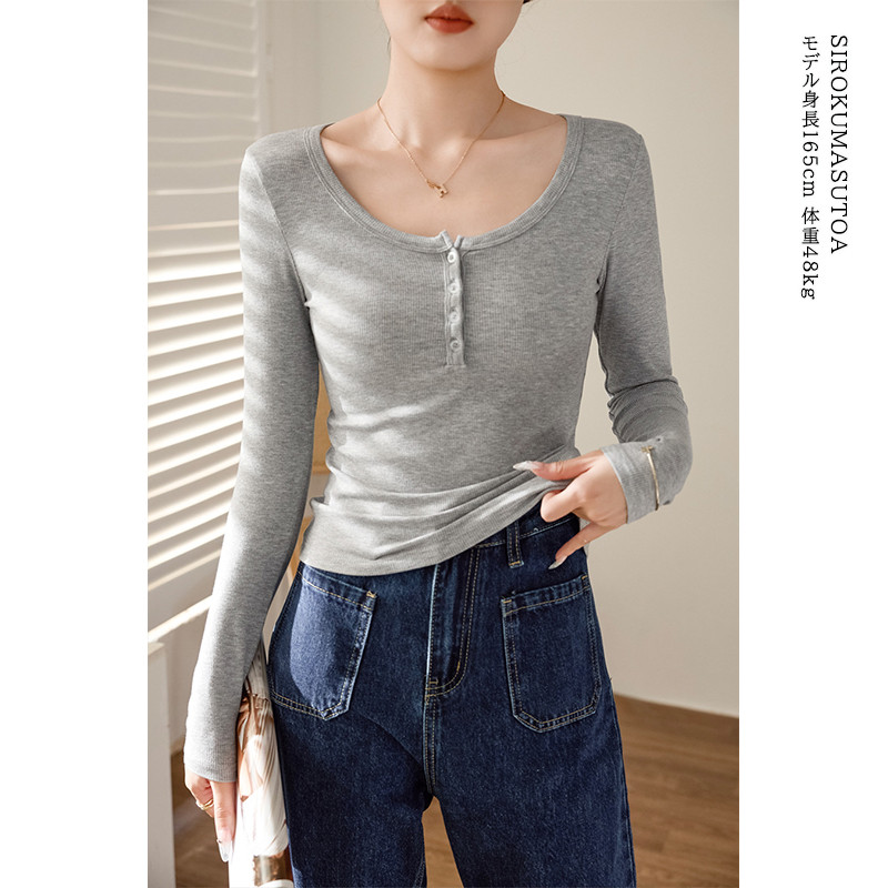 Tシャツ レディース 長袖 カットソー Tシャツ トップス オシャレ 無地 オフィス リブ 通勤 日常 スーツ シンプル 普段着 女性用 