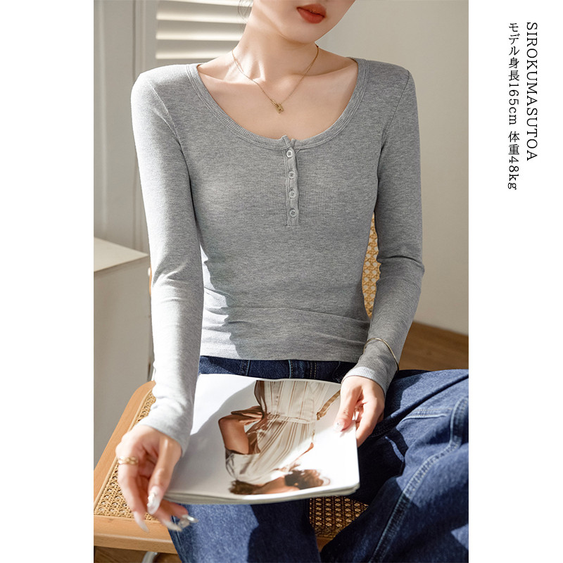 Tシャツ レディース 長袖 カットソー Tシャツ トップス オシャレ 無地 オフィス リブ 通勤 日常 スーツ シンプル 普段着 女性用 