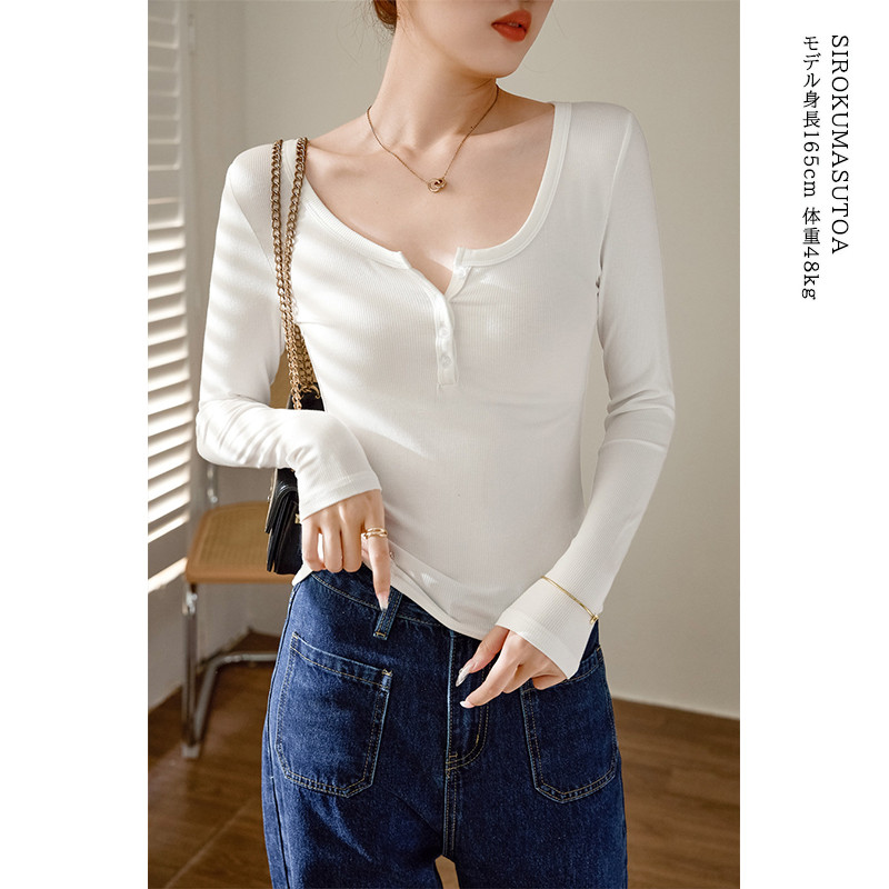 Tシャツ レディース 長袖 カットソー Tシャツ トップス オシャレ 無地 オフィス リブ 通勤 日常 スーツ シンプル 普段着 女性用 