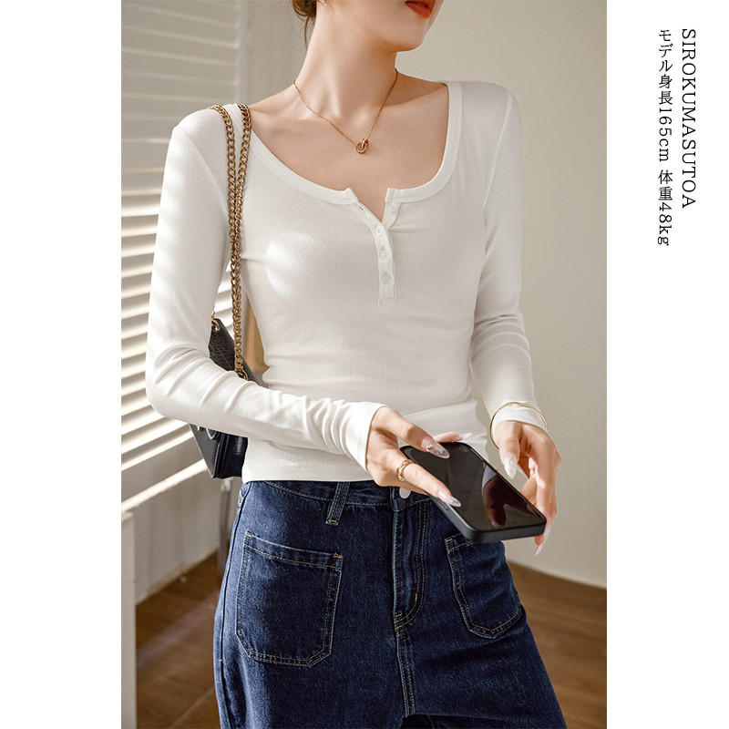 Tシャツ レディース 長袖 カットソー Tシャツ トップス オシャレ 無地 オフィス リブ 通勤 日常 スーツ シンプル 普段着 女性用 