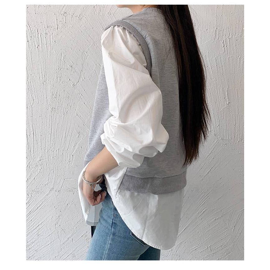 長袖シャツ レディース トップス ブラウス クルーネック 切り替え 薄手 カジュアル Tシャツ シンプル ゆったり 