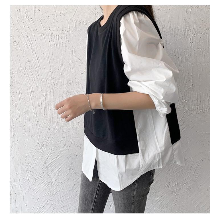 長袖シャツ レディース トップス ブラウス クルーネック 切り替え 薄手 カジュアル Tシャツ シンプル ゆったり 