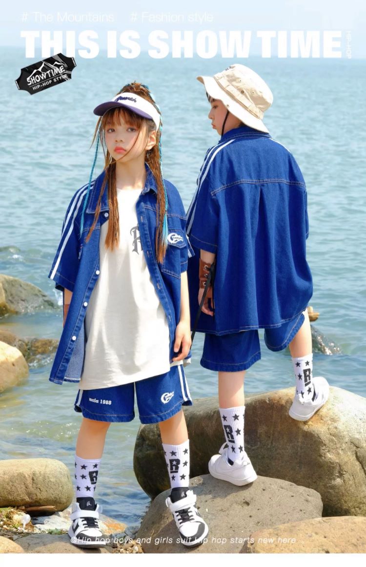 デニム キッズダンス衣装 セットアップ ヒップホップ ファッション デニムシャツ 男の子 デニムパンツ キッズ 韓国 ダンス衣装 K-POP ガールズ 
