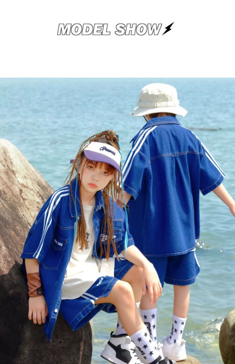 デニム キッズダンス衣装 セットアップ ヒップホップ ファッション デニムシャツ 男の子 デニムパンツ キッズ 韓国 ダンス衣装 K-POP ガールズ 