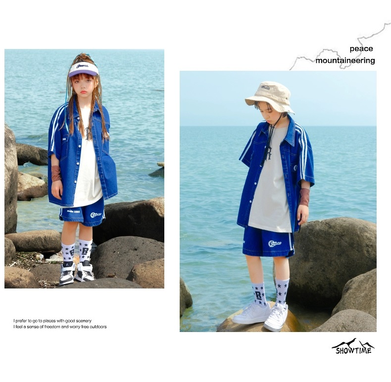 デニム キッズダンス衣装 セットアップ ヒップホップ ファッション デニムシャツ 男の子 デニムパンツ キッズ 韓国 ダンス衣装 K-POP ガールズ 