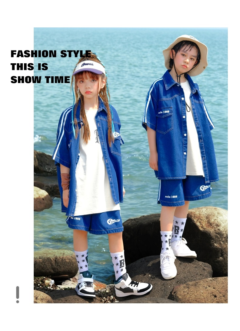 デニム キッズダンス衣装 セットアップ ヒップホップ ファッション デニムシャツ 男の子 デニムパンツ キッズ 韓国 ダンス衣装 K-POP ガールズ 