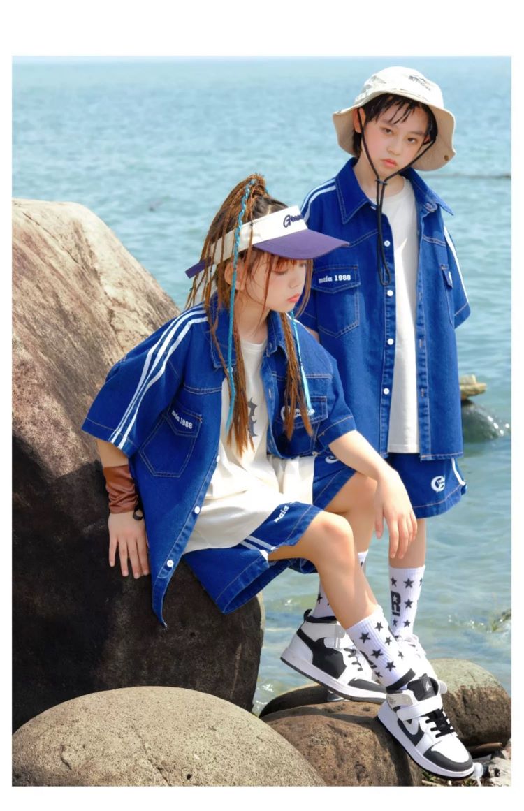 デニム キッズダンス衣装 セットアップ ヒップホップ ファッション デニムシャツ 男の子 デニムパンツ キッズ 韓国 ダンス衣装 K-POP ガールズ 