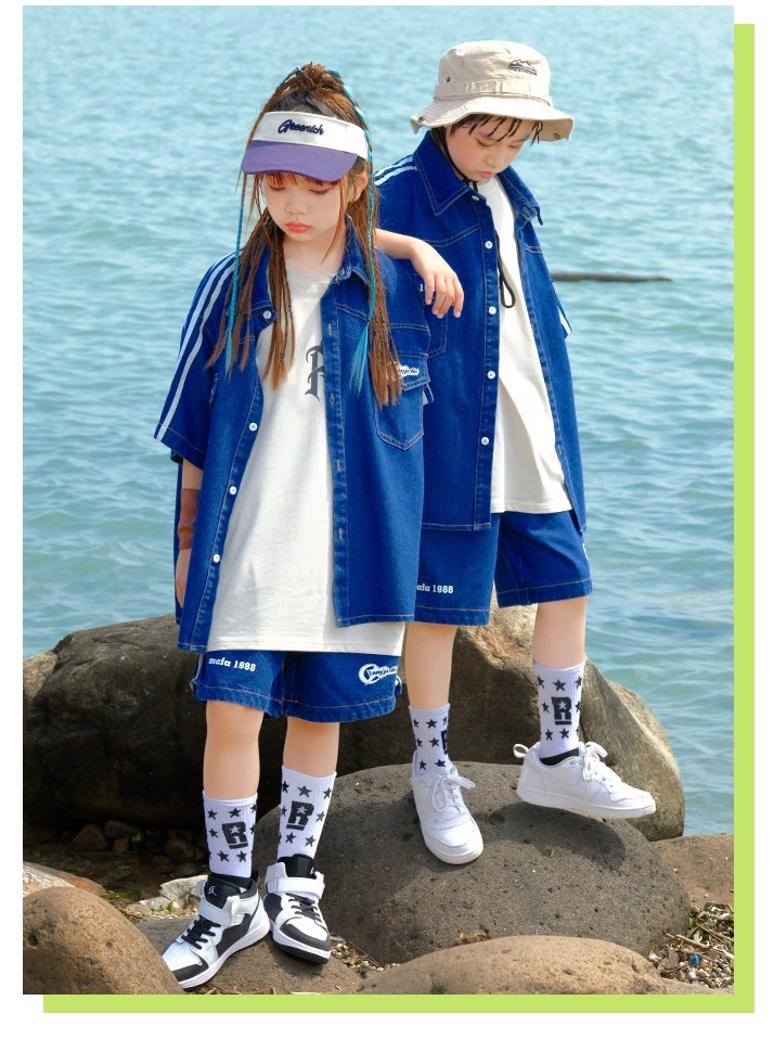 デニム キッズダンス衣装 セットアップ ヒップホップ ファッション デニムシャツ 男の子 デニムパンツ キッズ 韓国 ダンス衣装 K-POP ガールズ 