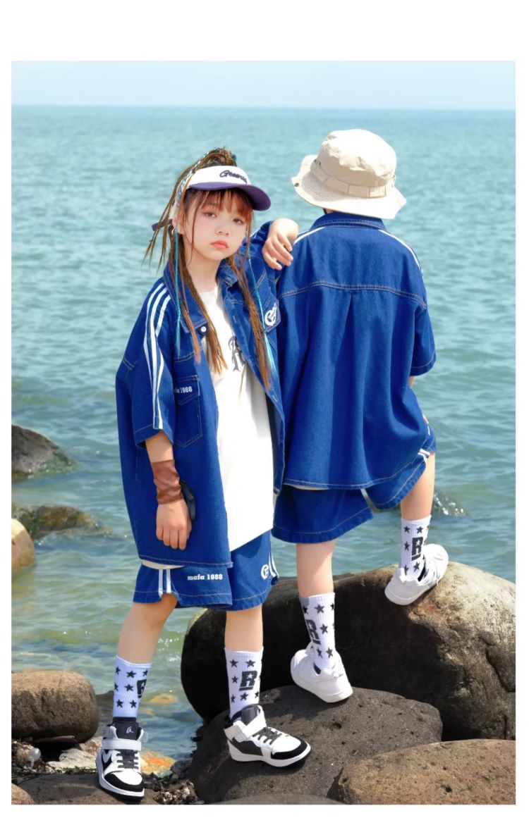 デニム キッズダンス衣装 セットアップ ヒップホップ ファッション デニムシャツ 男の子 デニムパンツ キッズ 韓国 ダンス衣装 K-POP ガールズ 