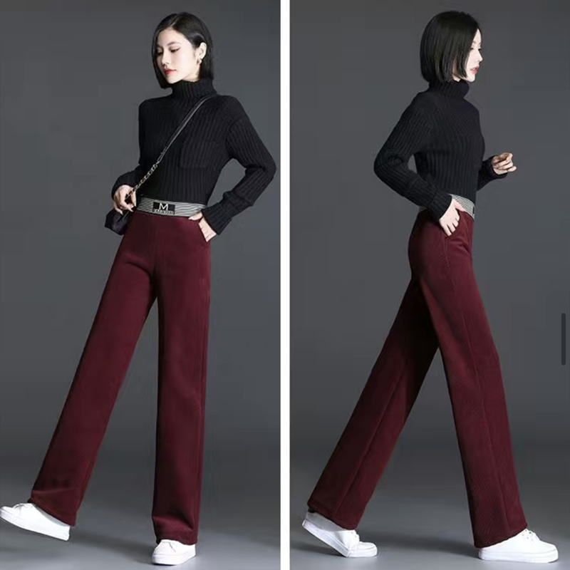 お取り寄せ商品 ワイドパンツ レディース 裏起毛 2タイプ 3COLORS ポリハイウエスト コーデュロイ M-3XL 着 ウエストゴム せ ストレートパンツ 無地 