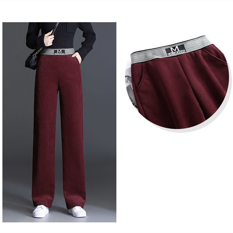 お取り寄せ商品 ワイドパンツ レディース 裏起毛 2タイプ 3COLORS ポリハイウエスト コーデュロイ M-3XL 着 ウエストゴム せ ストレートパンツ 無地 