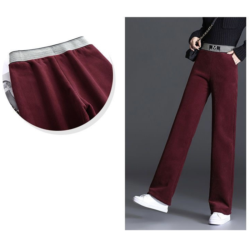 お取り寄せ商品 ワイドパンツ レディース 裏起毛 2タイプ 3COLORS ポリハイウエスト コーデュロイ M-3XL 着 ウエストゴム せ ストレートパンツ 無地 