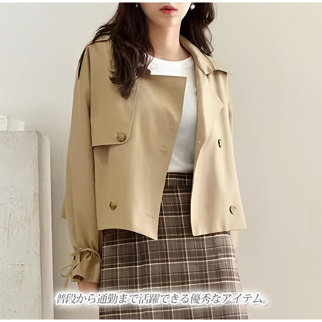 トレンチコート レディース ショート丈 ゆったり 薄手 長袖 エレおしゃれ アウター トレンド 体系カバー 