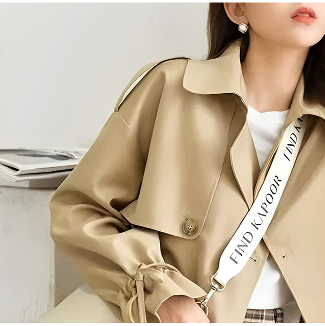 トレンチコート レディース ショート丈 ゆったり 薄手 長袖 エレおしゃれ アウター トレンド 体系カバー 