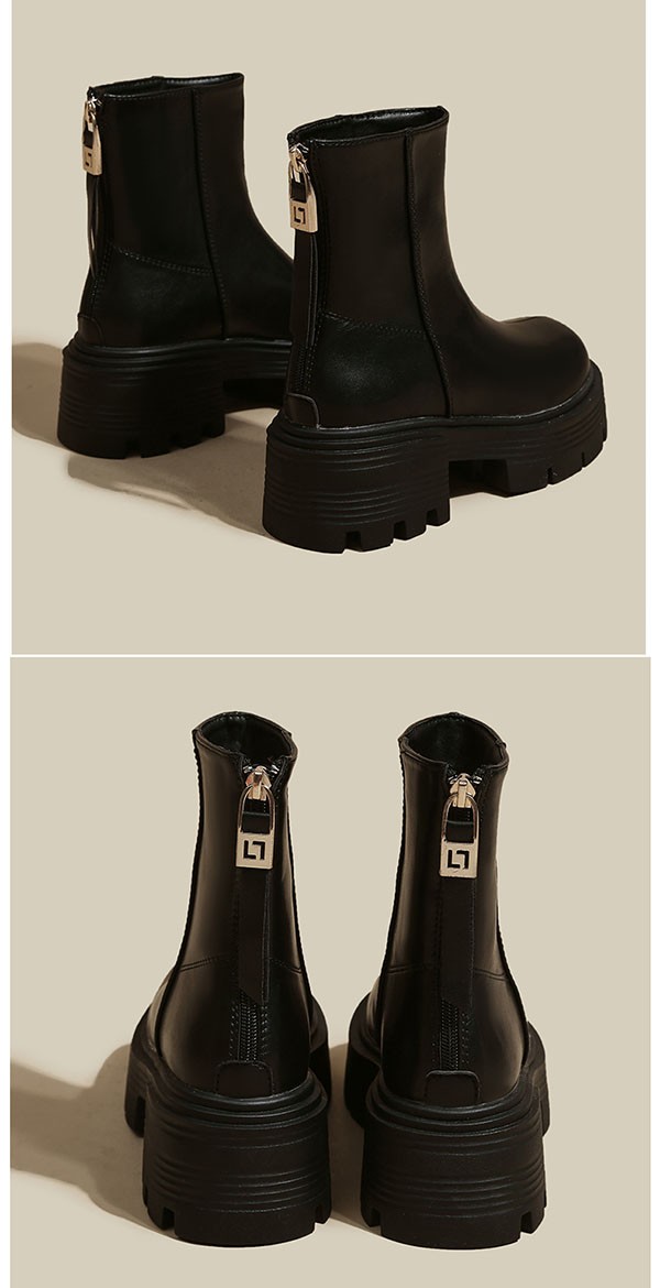 ショートブーツ 厚底 25.0 バックジップ 歩きやすい 痛くない 疲れない ミドルブーツ 黒 厚底ブーツ 春ブーツ幅広 スクエアトゥ 