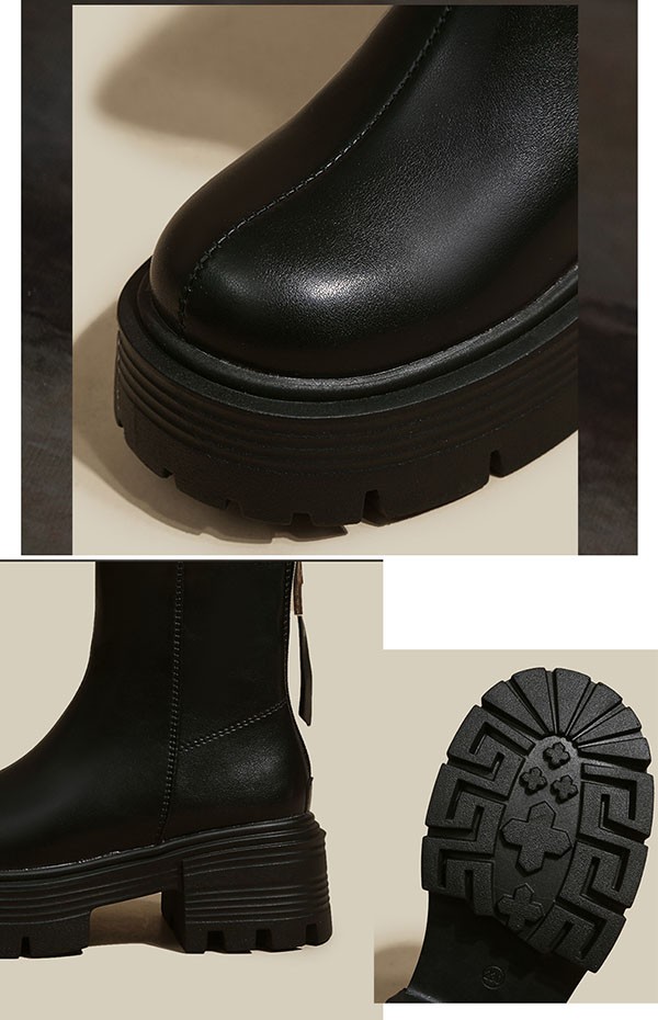 ショートブーツ 厚底 25.0 バックジップ 歩きやすい 痛くない 疲れない ミドルブーツ 黒 厚底ブーツ 春ブーツ幅広 スクエアトゥ 