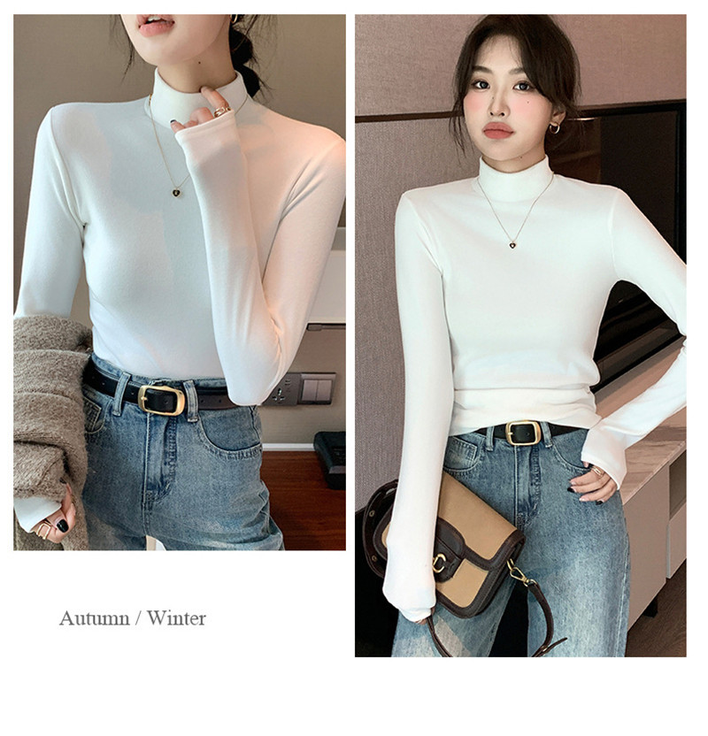 Tシャツ レディース 長袖 カットソー ハイネック トップス 通勤 細身 日常 オシャレ きれいめ 冬 女性用 普段着 秋 OL 無地 インナー 