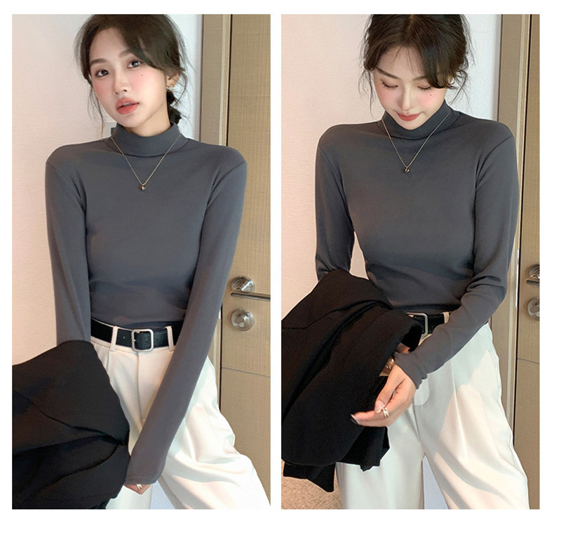 Tシャツ レディース 長袖 カットソー ハイネック トップス 通勤 細身 日常 オシャレ きれいめ 冬 女性用 普段着 秋 OL 無地 インナー 
