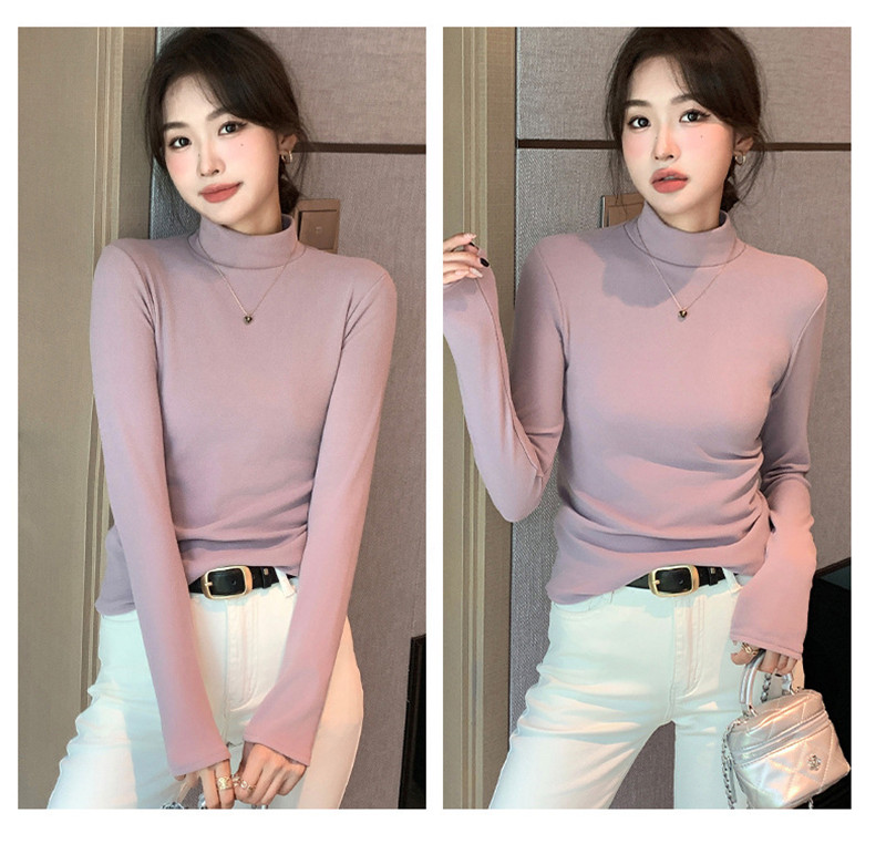 Tシャツ レディース 長袖 カットソー ハイネック トップス 通勤 細身 日常 オシャレ きれいめ 冬 女性用 普段着 秋 OL 無地 インナー 