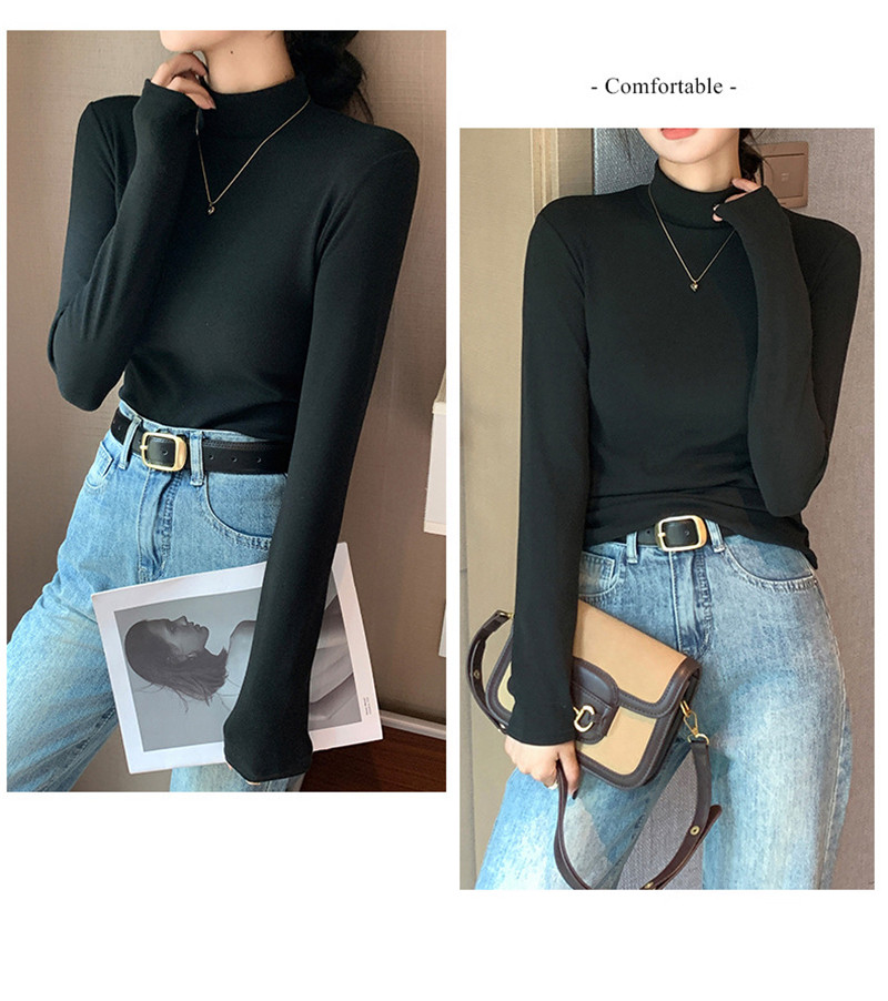 Tシャツ レディース 長袖 カットソー ハイネック トップス 通勤 細身 日常 オシャレ きれいめ 冬 女性用 普段着 秋 OL 無地 インナー 