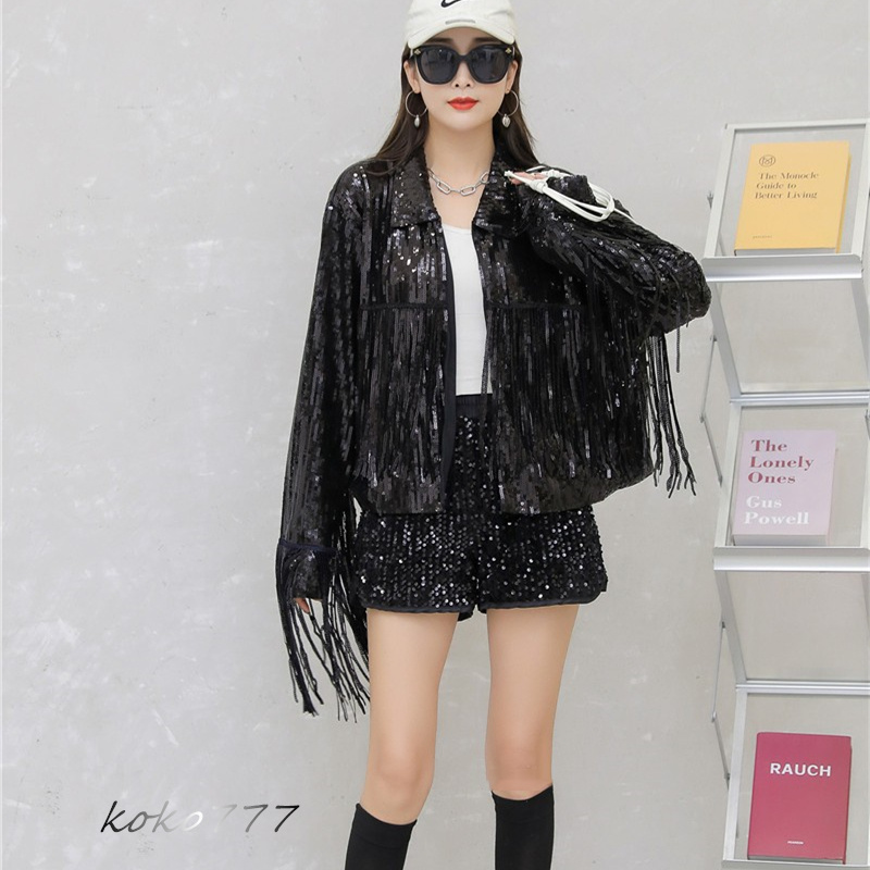 ジャケット レディースジャケット コート スパンフリンジ ダンスウェア ヒップホップ 部活 女子上着 チアガール 発表会 カジュアル 学園祭 アウター 