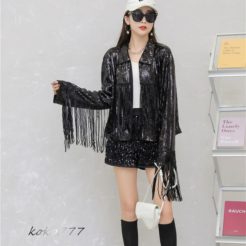 ジャケット レディースジャケット コート スパンフリンジ ダンスウェア ヒップホップ 部活 女子上着 チアガール 発表会 カジュアル 学園祭 アウター 