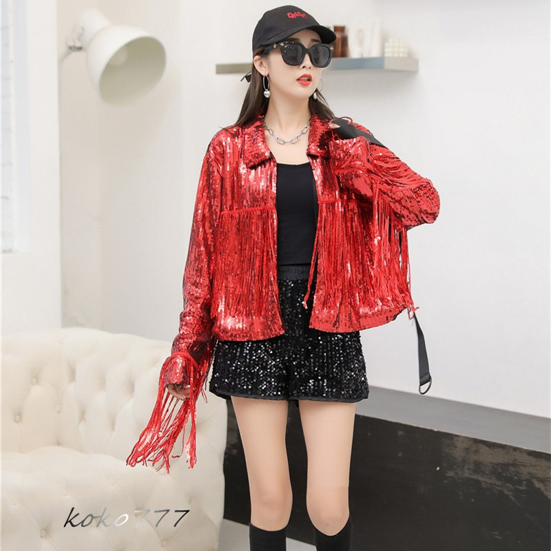 ジャケット レディースジャケット コート スパンフリンジ ダンスウェア ヒップホップ 部活 女子上着 チアガール 発表会 カジュアル 学園祭 アウター 
