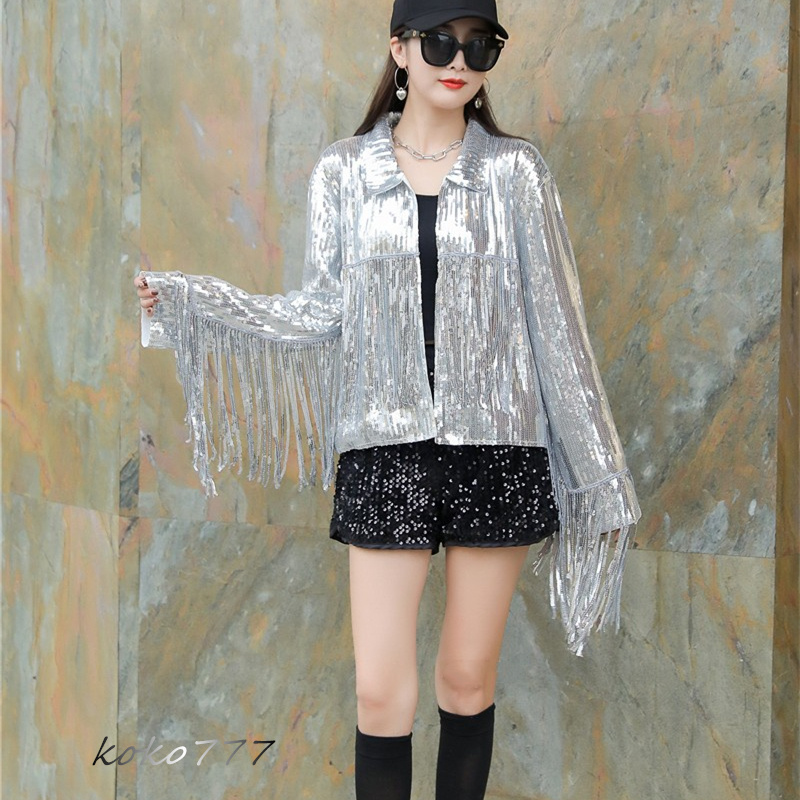 ジャケット レディースジャケット コート スパンフリンジ ダンスウェア ヒップホップ 部活 女子上着 チアガール 発表会 カジュアル 学園祭 アウター 