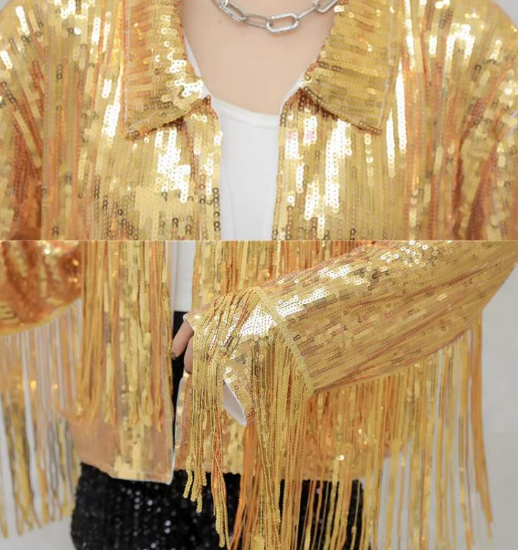 ジャケット レディースジャケット コート スパンフリンジ ダンスウェア ヒップホップ 部活 女子上着 チアガール 発表会 カジュアル 学園祭 アウター 