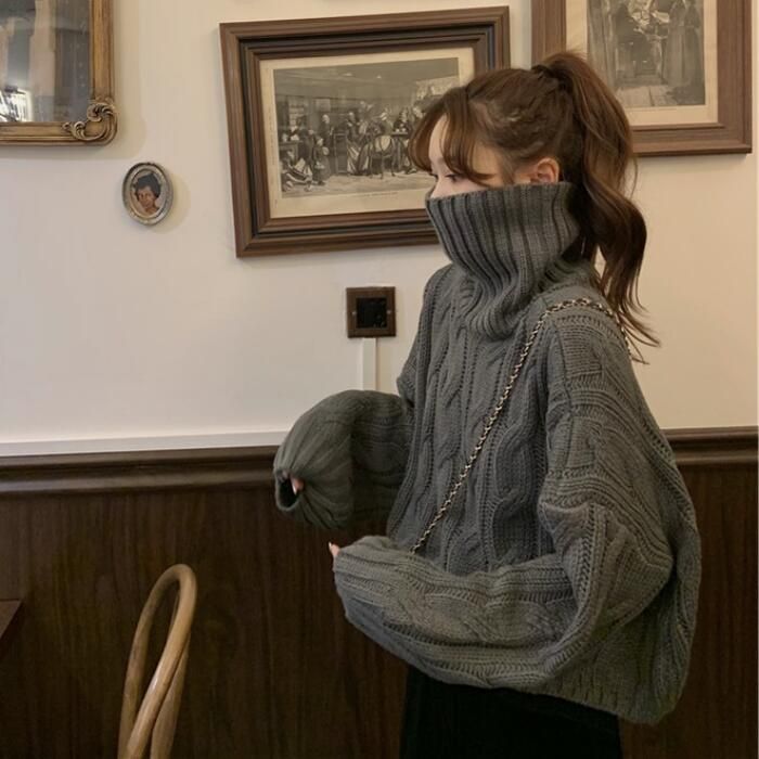 トップス ニット セーター ケーブル レディース きれいめ ショート丈 フェミニン 可愛い おしゃれ 大人 タートルネック ゆったり カジュアル ナチュラル 長袖 