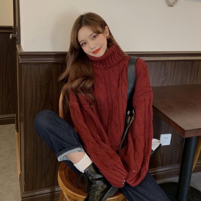 トップス ニット セーター ケーブル レディース きれいめ ショート丈 フェミニン 可愛い おしゃれ 大人 タートルネック ゆったり カジュアル ナチュラル 長袖 
