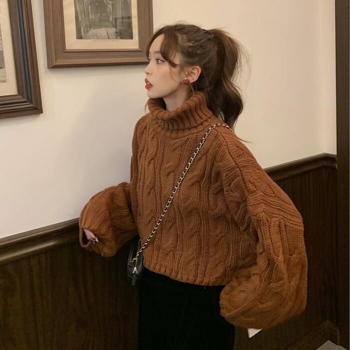 トップス ニット セーター ケーブル レディース きれいめ ショート丈 フェミニン 可愛い おしゃれ 大人 タートルネック ゆったり カジュアル ナチュラル 長袖 