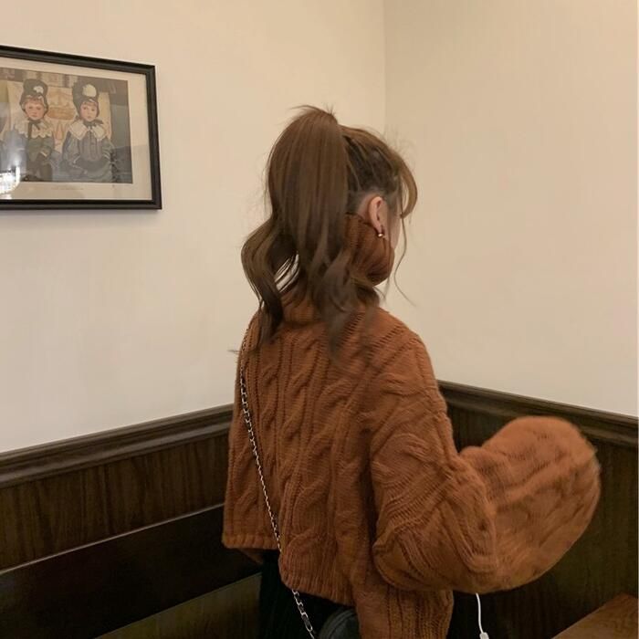 トップス ニット セーター ケーブル レディース きれいめ ショート丈 フェミニン 可愛い おしゃれ 大人 タートルネック ゆったり カジュアル ナチュラル 長袖 