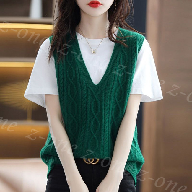 ベスト ニット プルオーバー レディース 新作 Vネック 可愛い 春 レイヤード アウター 大人 セーター 学生 ゆったり 体型カバー 通勤 保温 秋冬 通学 柔らかい 
