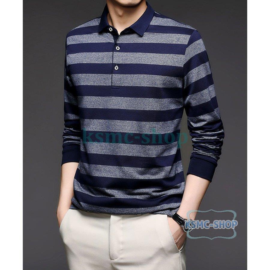 ポロシャツ メンズ トップス 大きいサイズ 長袖 ボーダー柄Tシャツ 春秋ゴルフシャツ スポーツ おしゃれ トレンド 紳士服 カジュアル ファッション ゴルフウェア