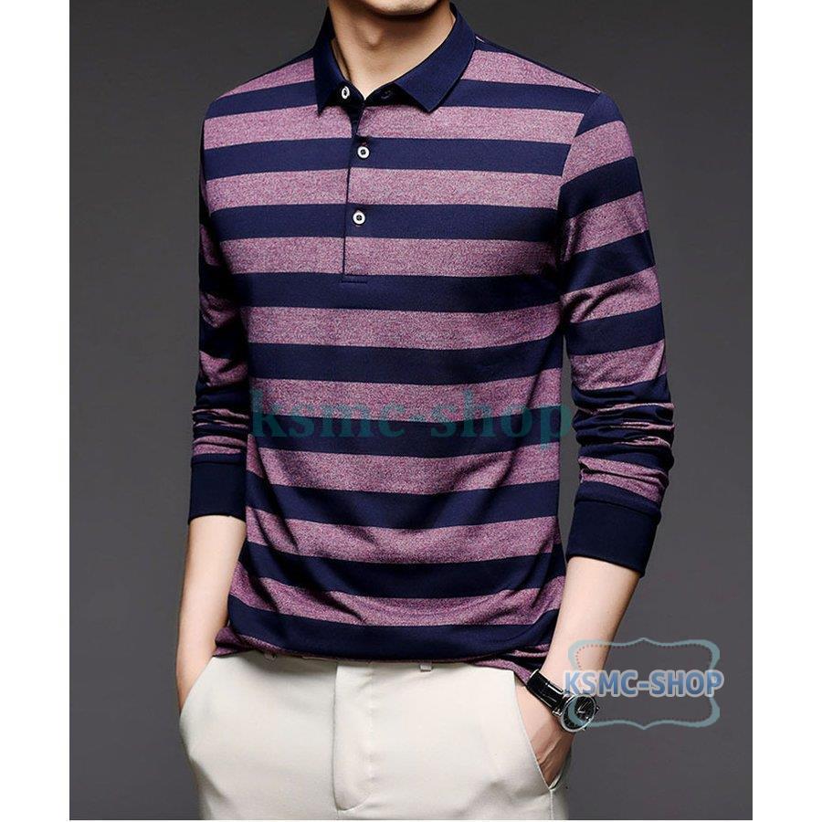 ポロシャツ メンズ トップス 大きいサイズ 長袖 ボーダー柄Tシャツ 春秋ゴルフシャツ スポーツ おしゃれ トレンド 紳士服 カジュアル ファッション ゴルフウェア