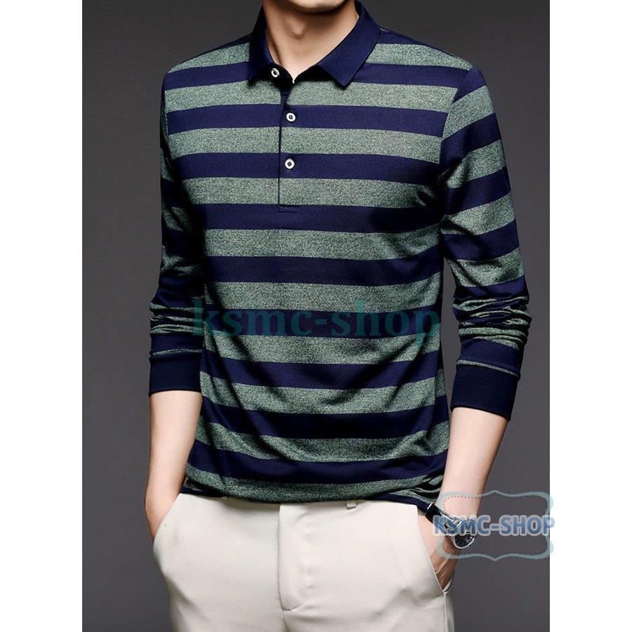 ポロシャツ メンズ トップス 大きいサイズ 長袖 ボーダー柄Tシャツ 春秋ゴルフシャツ スポーツ おしゃれ トレンド 紳士服 カジュアル ファッション ゴルフウェア