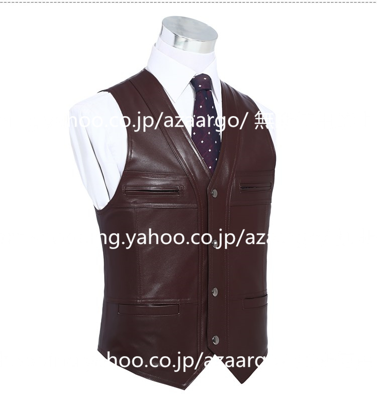 レザーベスト メンズ ラムレザー ベスト 。 羊革 バイク用ベスト カジュアル 大きいサイズ 通勤 フォーマル ジレベスト チョッキ 高級レザー 