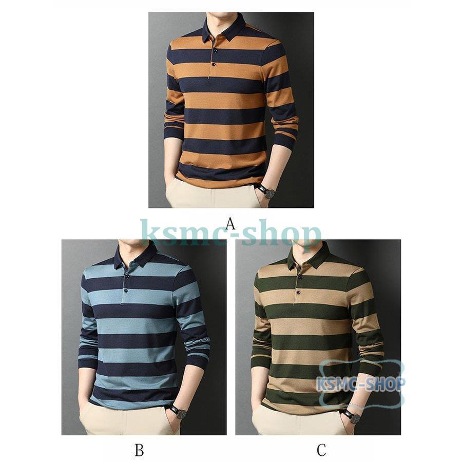 ポロシャツ メンズ トップス 大きいサイズ 長袖 ボーダー柄 おしゃれ トレンド 紳士服 カジュアル 春秋 スポーツ ゴルフ シャツ ゴルフウェア 3色 Tシャツ 