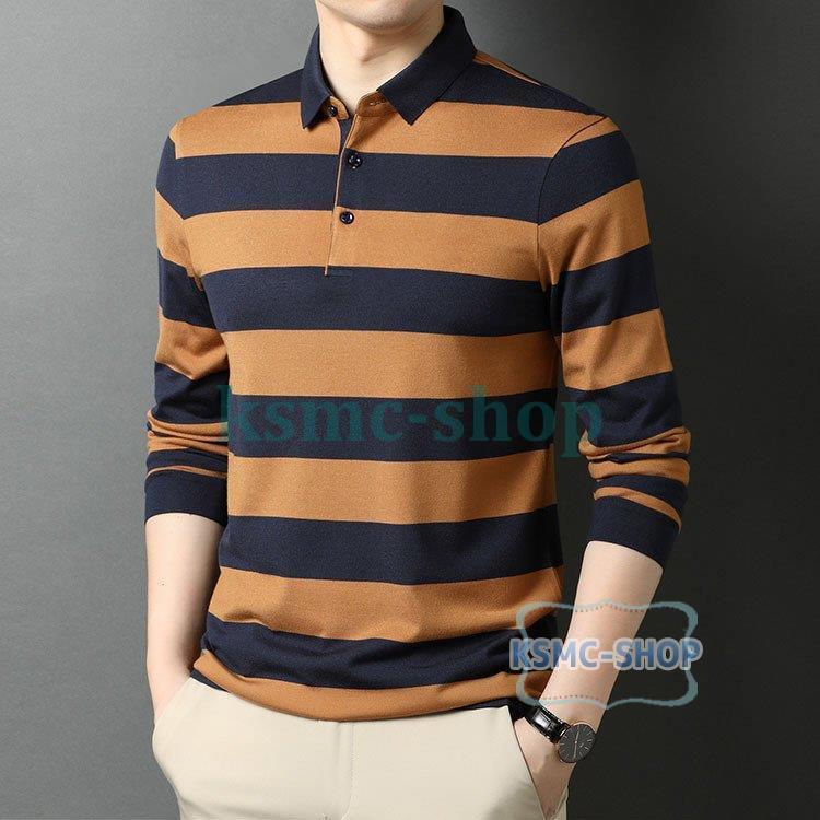 ポロシャツ メンズ トップス 大きいサイズ 長袖 ボーダー柄 おしゃれ トレンド 紳士服 カジュアル 春秋 スポーツ ゴルフ シャツ ゴルフウェア 3色 Tシャツ 