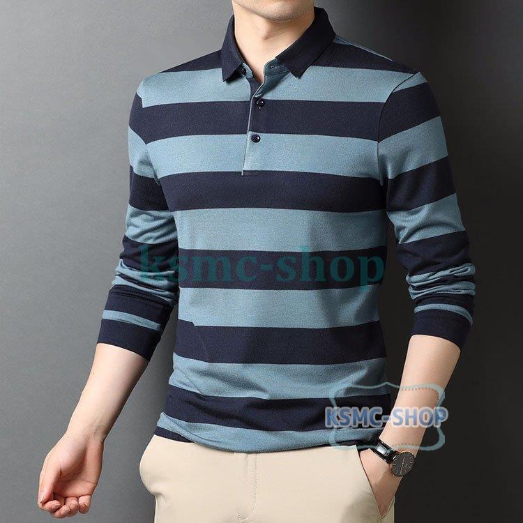 ポロシャツ メンズ トップス 大きいサイズ 長袖 ボーダー柄 おしゃれ トレンド 紳士服 カジュアル 春秋 スポーツ ゴルフ シャツ ゴルフウェア 3色 Tシャツ 