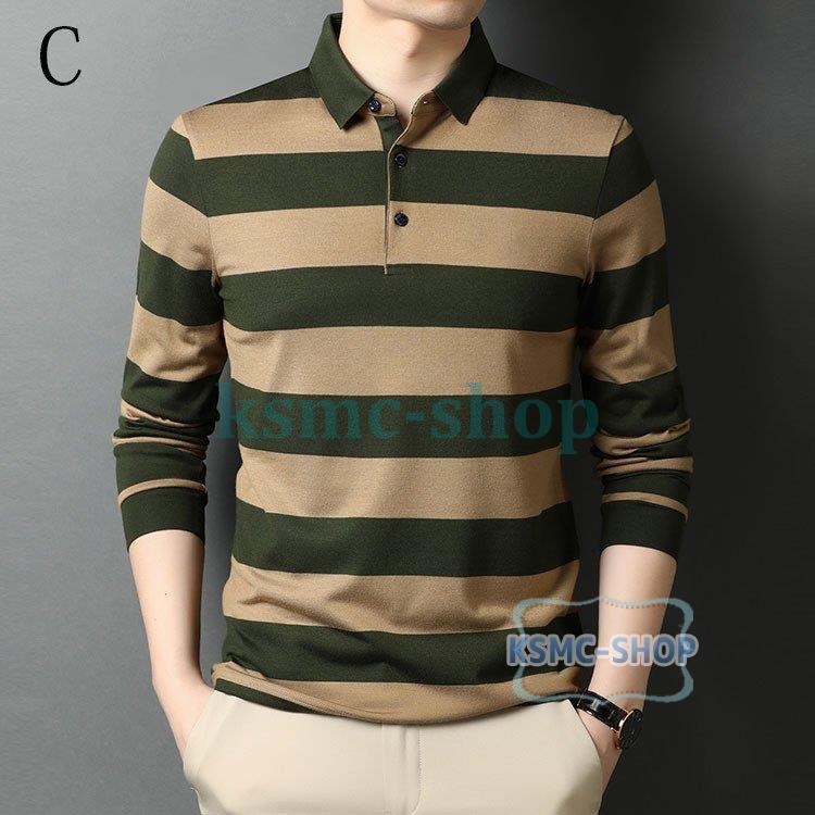 ポロシャツ メンズ トップス 大きいサイズ 長袖 ボーダー柄 おしゃれ トレンド 紳士服 カジュアル 春秋 スポーツ ゴルフ シャツ ゴルフウェア 3色 Tシャツ 