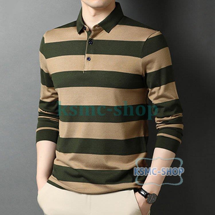 ポロシャツ メンズ トップス 大きいサイズ 長袖 ボーダー柄 おしゃれ トレンド 紳士服 カジュアル 春秋 スポーツ ゴルフ シャツ ゴルフウェア 3色 Tシャツ 