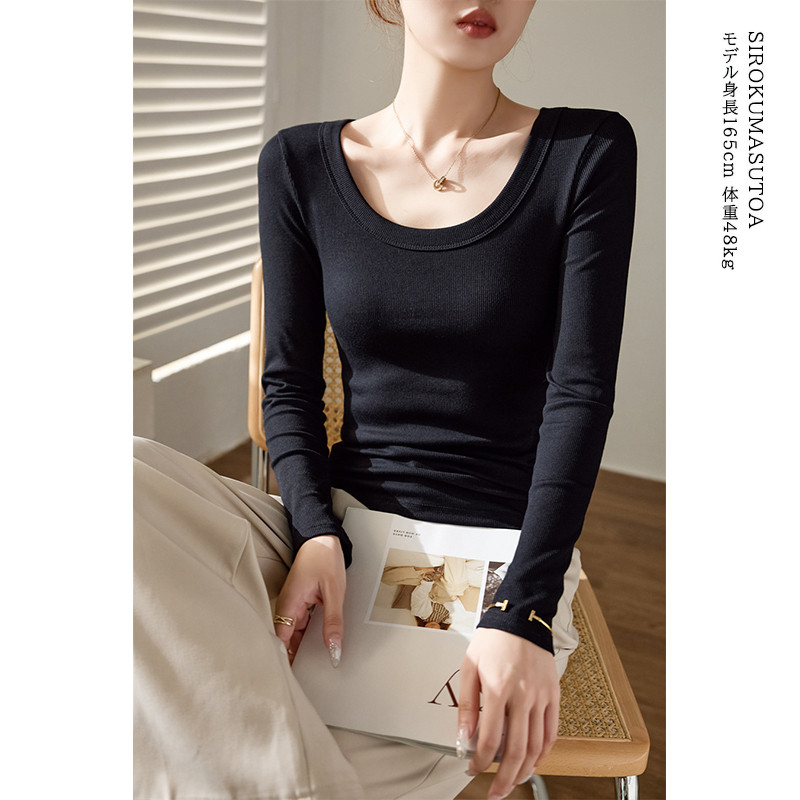 Tシャツ レディース 長袖 カットソー Uネック Tシャツ トップス 秋 日常 きれいめ 女性用 通勤 冬 オシャレ 細身 普段着 無地 リブ 